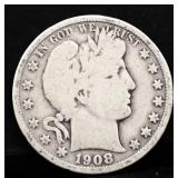 1908O barber half dollar