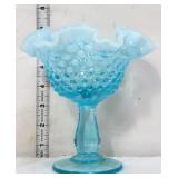 Fenton blue opalescent hobnail compote