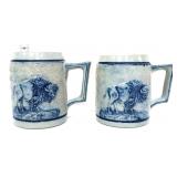 Pair vntg salt glaze Utica buffalo mugs
