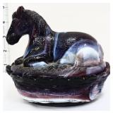 Vintage amethyst slag horse on nest