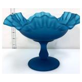 Blue satin 6in open compote