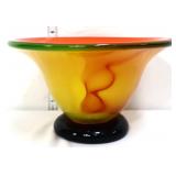 Yellow/orange art glass flared edge vase