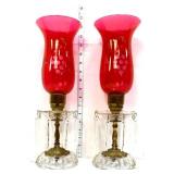 Pair cranberry shade dresser lamps, no cords