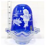 Fenton cobalt 4 Seasons winter fairy lamp
