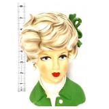 Vntg 7.5in Napco lady head vase in green, see pics