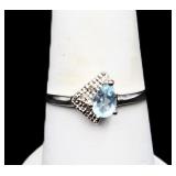 Sterling pear cut blue topaz ring, lab created