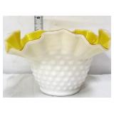 Kanawha milk glass yellow case hobnail bowl