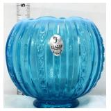 Fenton lagoon blue opalescent ribbed rose bowl