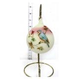 Fenton burmese ornament w/ bluebird on stand