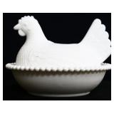 Vintage milk glass hen on nest