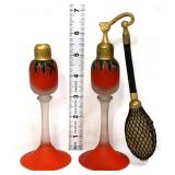 Lot of 2 vntg red perfume bottle, 1 w/ atomizer