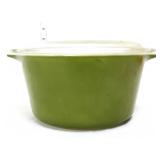 Vntg Pyrex #473 olive green round dish w/ lid