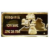 1 troy ounce Virginia state silver bar