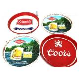 Lot of 4 vntg round metal beer adv trays