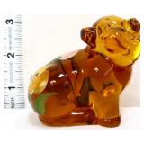 Fenton amber pig with poppy flowers