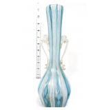 Art glass blue/white opal spun glass bud vase