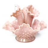 Fenton peach blossom hobnail 3 horn epergne