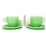 2 vintage jadeite Fire King cups w/ saucers