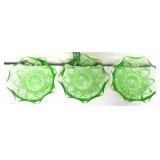 3 green depression berry bowls