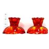 Pair amberina petal candleholders