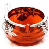 Vntg sterling overlay red glass ashtray