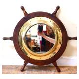 Wood frame 22x24in ship wheel mirror