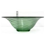 Vintage green art glass swirl bowl