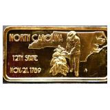 1 troy ounce North Carolina state silver bar
