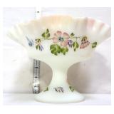 Fenton white satin compote with flowers