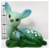Fenton jade satin birdhouse & daisy laying deer