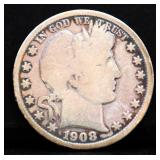 1908D barber half dollar