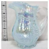 Fenton empress blue irid, feather/drape 5i pitcher