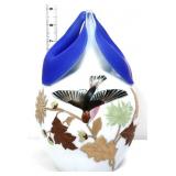 Vntg blue/white cased vase w/ bird scene