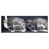 Pair Viking clear satin buffalo bookends