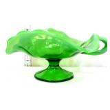 Vntg green opalescent leaf candy dish