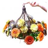 Metal hanging rack w/ silk flowers