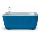 Vntg Pyrex blue #502 fridge dish with lid