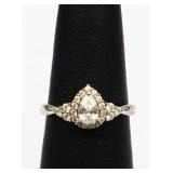 Sterling white sapphire pear cut ring, lab created