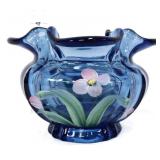 Fenton twilight blue 4in vase with flowers
