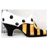 Fenton milk glass shoe w/ yellow/black stripes