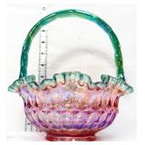Fenton rose magnolia green crest iridescent basket