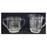 Vntg clear knife & fork pattern cream/sugar set