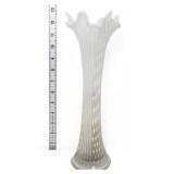 White opalescent 13in diamond point column vase