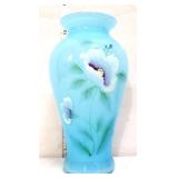 Fenton powder blue 10in poppies vase