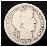 1907D barber half dollar