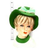 Vntg 8in Napco lady head vase, green hat, see pics