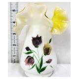 Kanawha milk glass yellow case vase w/ roses