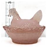 Vntg pink opalescent mini hen on nest