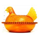 Vintage amber hen on nest