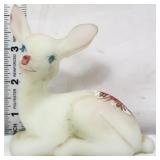 Fenton white satin laying fawn w/ pink roses